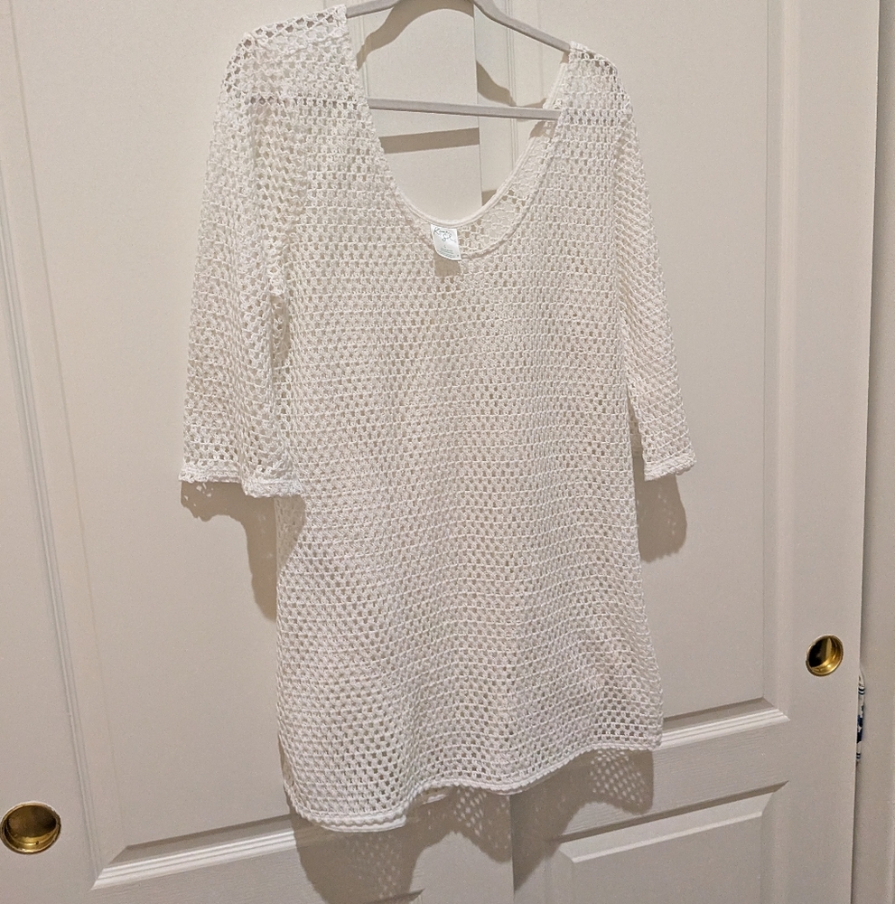 Kona Sol White Crochet Beach Cover Up (Size Large)